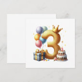 Goldener 3. Geburtstag Einladung (Vorne/Hinten)