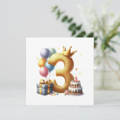 Goldener 3. Geburtstag Einladung (Stehend Vorderseite)