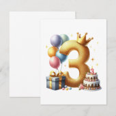 Goldener 3. Geburtstag Einladung (Vorne/Hinten)