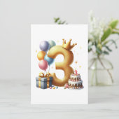 Goldener 3. Geburtstag Einladung (Stehend Vorderseite)