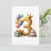 Goldener 3. Geburtstag Einladung (Stehend Vorderseite)