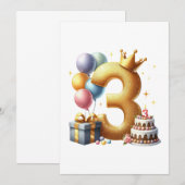 Goldener 3. Geburtstag Einladung (Vorne/Hinten)
