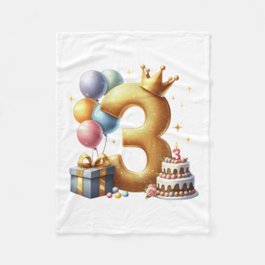 Goldener 3. Geburtstag Fleecedecke (Vorderseite)