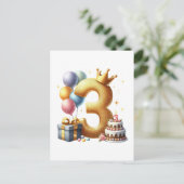 Goldener 3. Geburtstag Postkarte (Stehend Vorderseite)