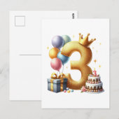 Goldener 3. Geburtstag Postkarte (Vorne/Hinten)