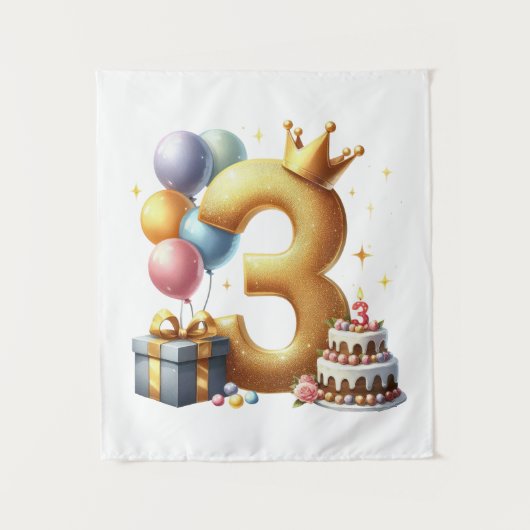 Goldener 3. Geburtstag Wandteppich (Vorderseite)
