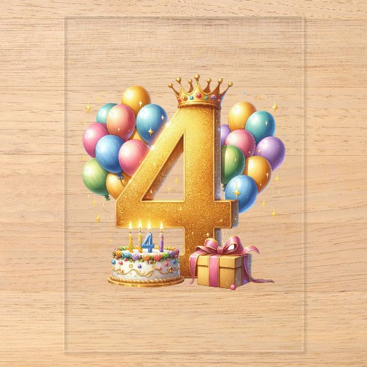 Goldener 4. Geburtstag Acryleinladungen (Vorderseite)
