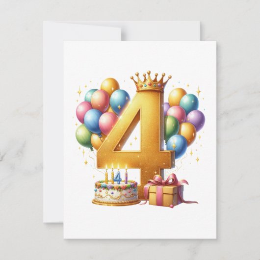 Goldener 4. Geburtstag Einladung (Vorderseite)