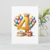 Goldener 4. Geburtstag Feiertagskarte (Stehend Vorderseite)