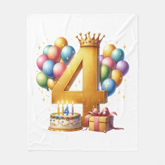 Goldener 4. Geburtstag Fleecedecke (Vorderseite)