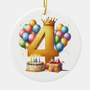Goldener 4. Geburtstag Keramik Ornament