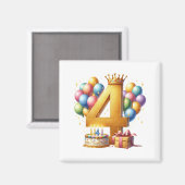 Goldener 4. Geburtstag Magnet (Vorderseite/Rückseite)