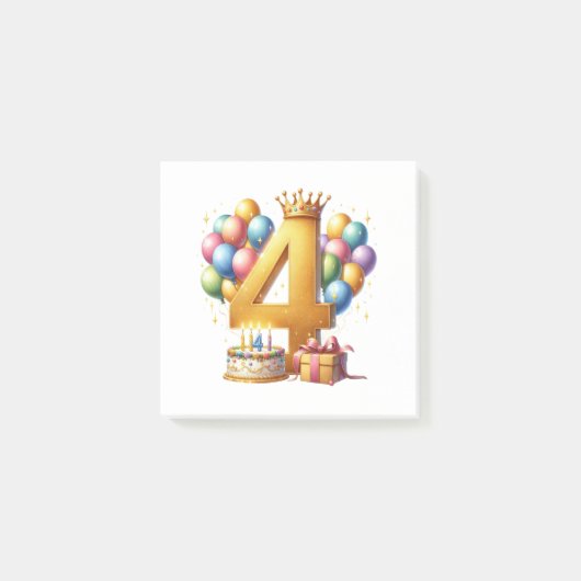 Goldener 4. Geburtstag Post-it Klebezettel (Vorderseite)