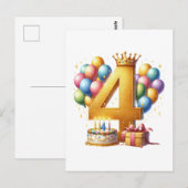 Goldener 4. Geburtstag Postkarte (Vorne/Hinten)