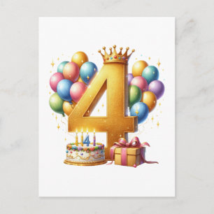 Goldener 4. Geburtstag Postkarte