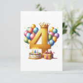 Goldener 4. Geburtstag RSVP Karte (Stehend Vorderseite)