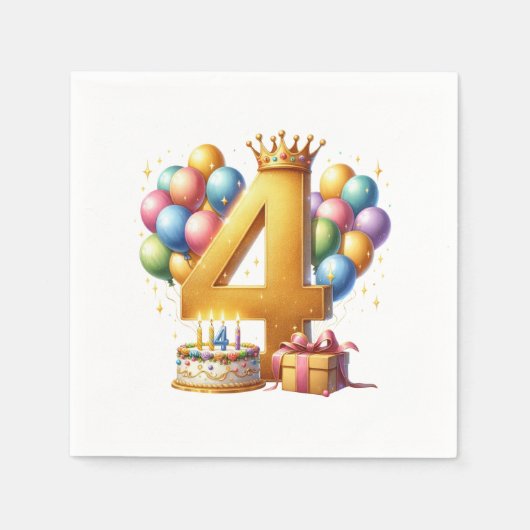 Goldener 4. Geburtstag Serviette (Vorderseite)
