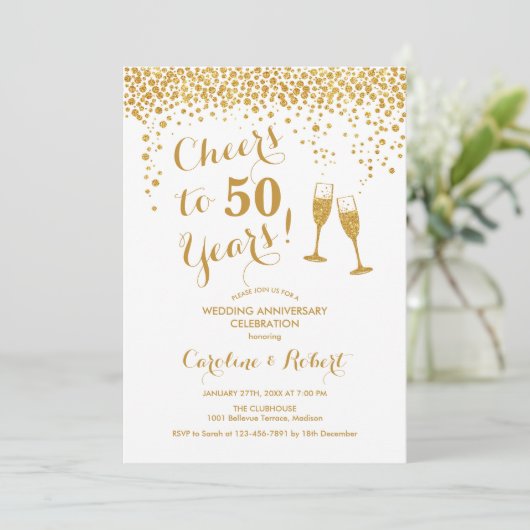 Goldener 50-jähriger Jubiläum - Feier bis 50 Jahre Einladung (Stehend Vorderseite)