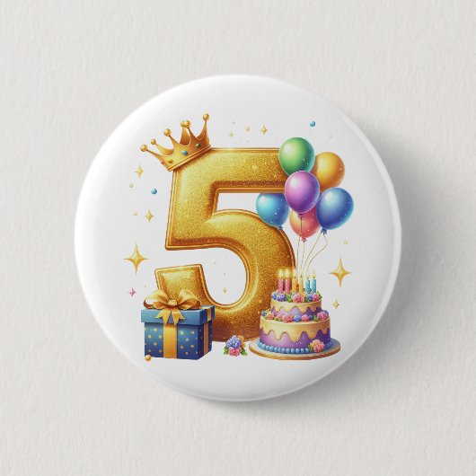 Goldener 5. Geburtstag Button (Vorderseite)