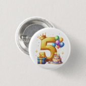 Goldener 5. Geburtstag Button (Vorne & Hinten)