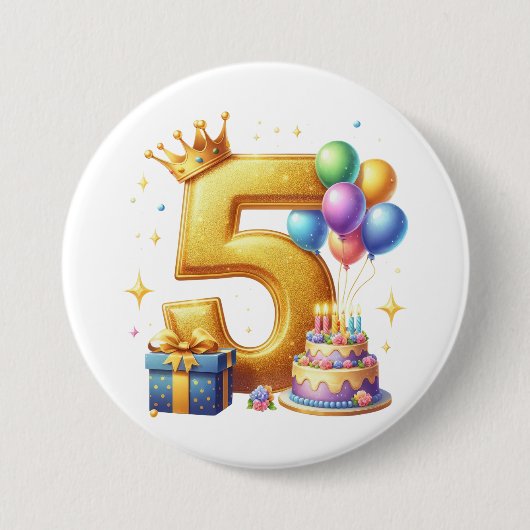 Goldener 5. Geburtstag Button (Vorderseite)