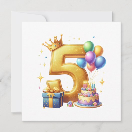 Goldener 5. Geburtstag Einladung (Vorderseite)