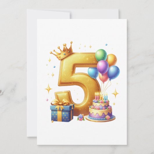 Goldener 5. Geburtstag Einladung (Vorderseite)