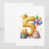 Goldener 5. Geburtstag Einladung (Vorne/Hinten)