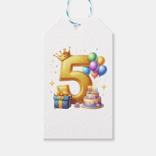 Goldener 5. Geburtstag Geschenkanhänger (Vorderseite)