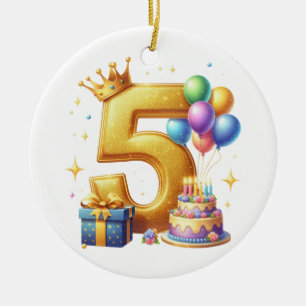Goldener 5. Geburtstag Keramik Ornament