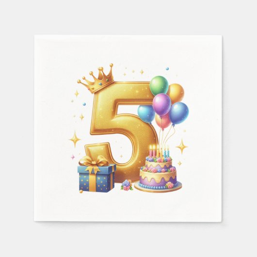 Goldener 5. Geburtstag Serviette (Vorderseite)