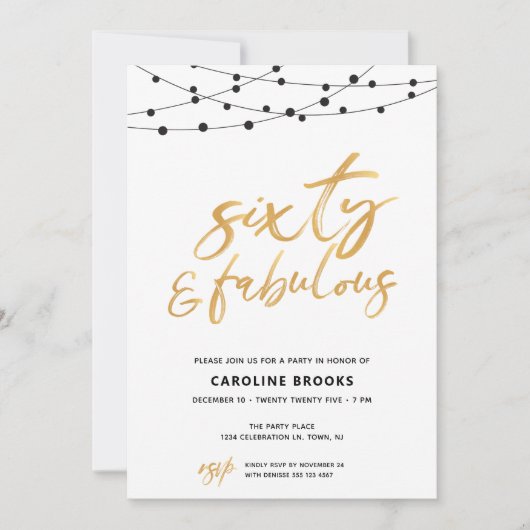 Goldener 60. Geburtstag und fabelhaft Einladung (Vorderseite)