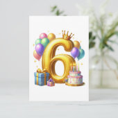 Goldener 6. Geburtstag Begleitkarte (Stehend Vorderseite)