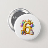Goldener 6. Geburtstag Button (Vorne & Hinten)
