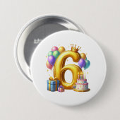 Goldener 6. Geburtstag Button (Vorne & Hinten)