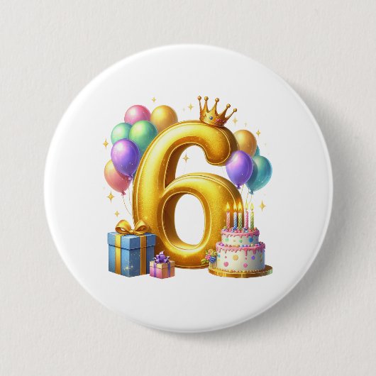 Goldener 6. Geburtstag Button (Vorderseite)