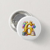Goldener 6. Geburtstag Button (Vorne & Hinten)