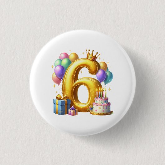 Goldener 6. Geburtstag Button (Vorderseite)
