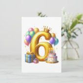 Goldener 6. Geburtstag Einladung (Stehend Vorderseite)