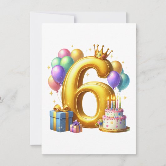 Goldener 6. Geburtstag Einladung (Vorderseite)