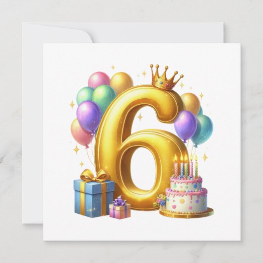 Goldener 6. Geburtstag Einladung (Vorderseite)