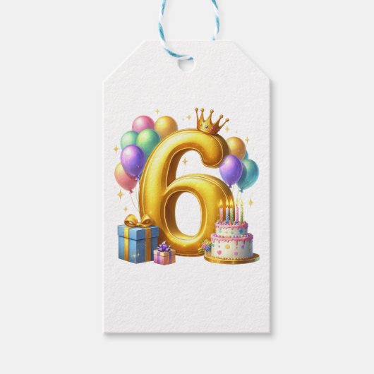 Goldener 6. Geburtstag Geschenkanhänger (Vorderseite)