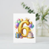 Goldener 6. Geburtstag Postkarte (Stehend Vorderseite)