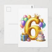 Goldener 6. Geburtstag Postkarte (Vorne/Hinten)