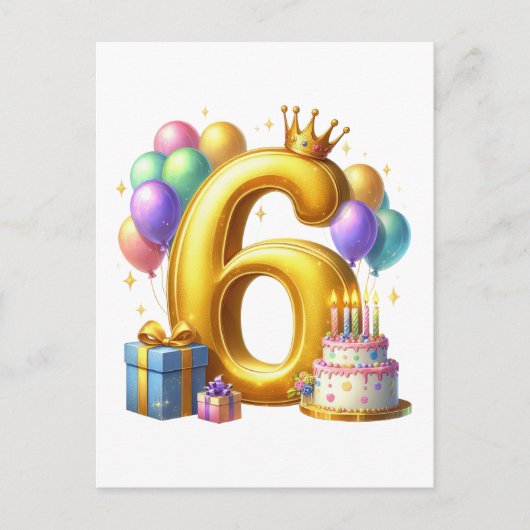 Goldener 6. Geburtstag Postkarte (Vorderseite)