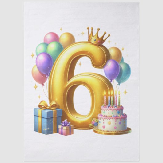 Goldener 6. Geburtstag Seidenpapier (Vorderseite)