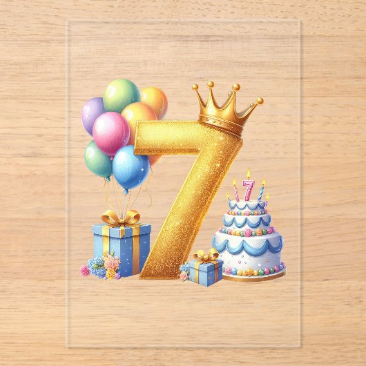 Goldener 7. Geburtstag Acryleinladungen (Vorderseite)