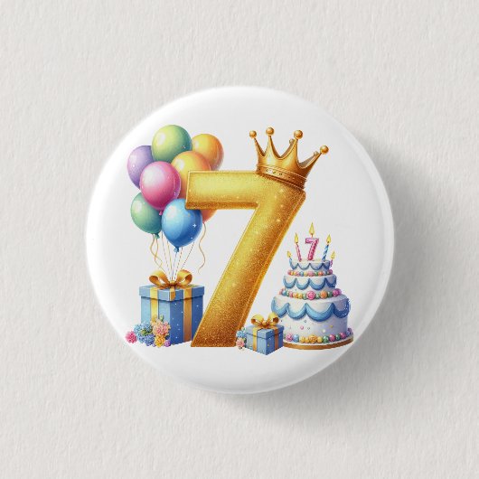 Goldener 7. Geburtstag Button (Vorderseite)