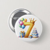 Goldener 7. Geburtstag Button (Vorne & Hinten)