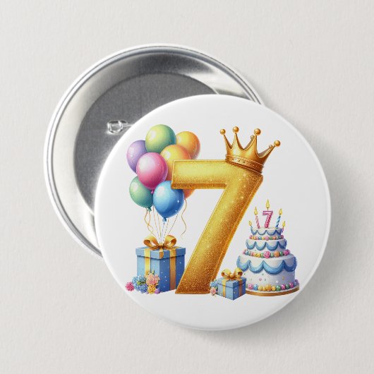 Goldener 7. Geburtstag Button (Vorne & Hinten)
